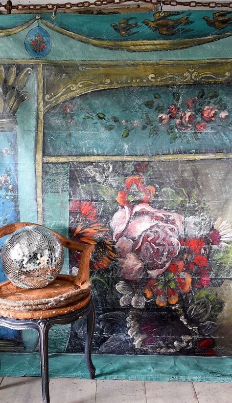 Backdrop Painting, Canvas Backdrop, Jennifer Lanne, Euro Trash, Eclectic Chic, Primitive Painting, Painted Backdrops, Paintings Artwork, Have Inspiration