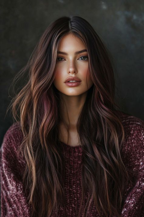 Burnett Hair Ideas, Brunette Vibes Aesthetic, Color Block Brunette, Dark Brown Hair Inspired, Brunette Trends 2024, Red Gloss Hair, Dark Hair Fall 2024, Fall Hair 2024 Brunette, Fall Hair Color Dark Brown