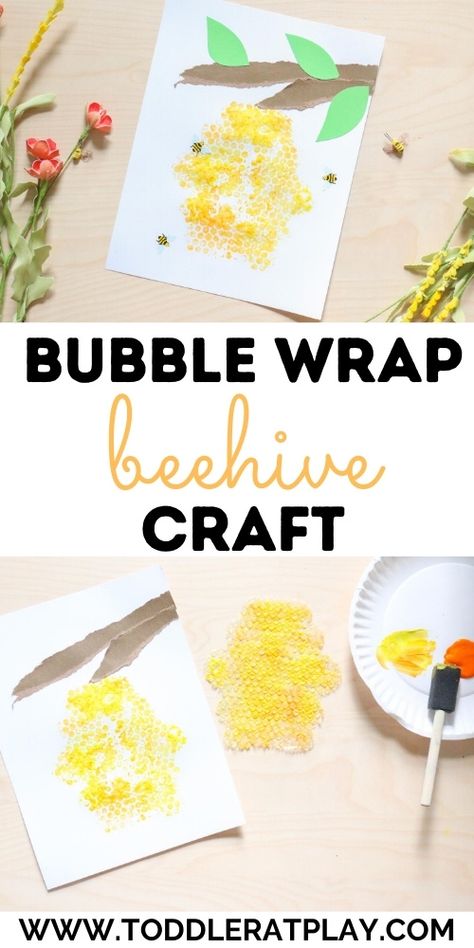 Bubble Wrap Beehive Craft - Toddler at Play Beehive Craft, Bubble Wrap Crafts, Free Crafts For Kids, Easy Recycled Crafts, Beehive Art, Bee Hive Craft, Bugs Preschool, Bee Activities, Free Crafts