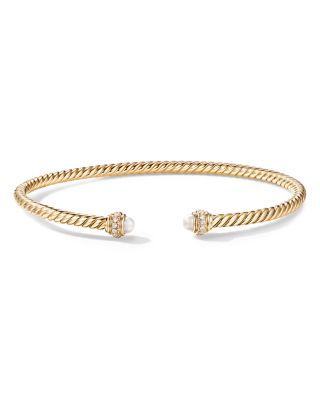 David Yurman 18K Yellow Gold Cable Spira Bracelet with Pearls & Diamonds David Yurman Bracelet Stack, Elegant Gold Bracelet, Turkey Jewelry, Bracelet With Pearls, Pearl Diamond Jewelry, David Yurman Ring, David Yurman Bracelet, Gold Cuff Bracelet, Preppy Jewelry