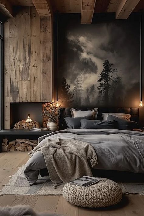 20 Moody Bedroom Designs with Dark Accents - Quiet Minimal Charm Aesthetic, Wooden House Design, Moody Bedroom, Modern Bedroom Design, Design Del Prodotto, Bedroom Designs, Rustic Bedroom, Master Bedrooms Decor, Wooden House