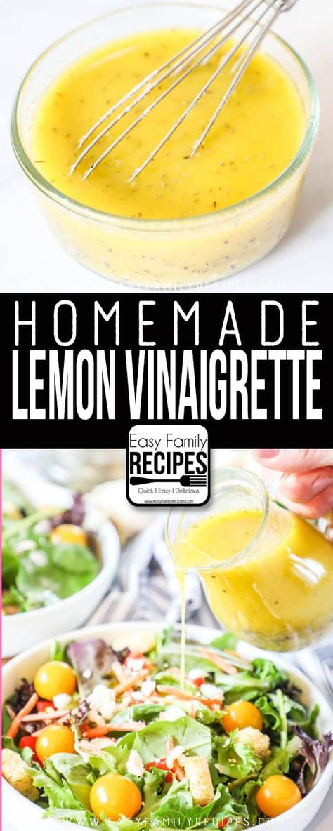 Perfect Lemon Vinaigrette Dressing · Easy Family Recipes Lemon Vinaigrette Salad, Lemon Vinaigrette Dressing, Vinaigrette Dressing Recipe, Easy Family Recipes, Vinaigrette Salad, Salad Dressing Recipes Homemade, Lemon Vinaigrette, Vinaigrette Recipes, Homemade Salads