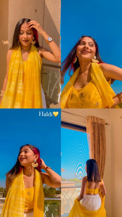 Haldi Ceremony Photo Poses, Haldi Ceremony Picture Ideas, Haldi Story Ideas, Poses For Haldi Ceremony, Aesthetic Haldi Outfits, Haldi Aesthetic Photos, Haldi Ceremony Snap, Haldi Ceremony Aesthetic, Haldi Instagram Story Ideas