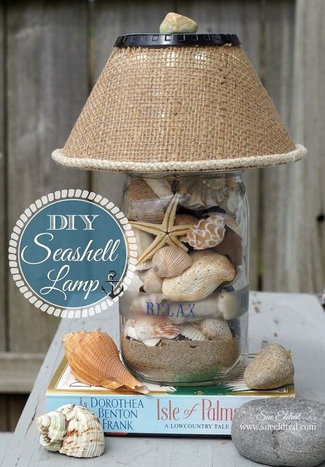 Like most people, I love to walk the beach and collect shells.  Usually I put them in a large clear vase to display them during the summer.  I received a light… Sea Shell Lamps, What To Do With Sea Shells From Vacation, Shell Lamp Diy, Seashell Display Ideas, Large Clear Vase, Sea Shell Lamp, Diy Seashell Crafts, Shell Lamps, Seashell Lamp