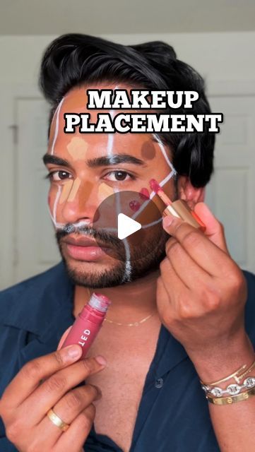 Aditya Madiraju on Instagram: "Face Mapping for Blush, Bronzer, Concealer and Contour Placement 💕👍🏽  @livetinted Blush Crush shade Emotionally Unavailable  @toofaced Chocolate Soleil Melting Bronzer Stick shade Chocolate Caramel @sephora Cream Contour Stick shade 03 @lancomeofficial Teint Idole Concealer shade 410   #makeuptips #makeup #makeuptutorial #blushtutorial #makeuphacks #bronzertutorial #contour" Blush And Contour Tutorial, Drugstore Contour Stick, Bronzer Placement, Contour Placement, Bronzer Tutorial, Makeup Placement, Blush Placement, Blush Tutorial, Cream Contour Stick