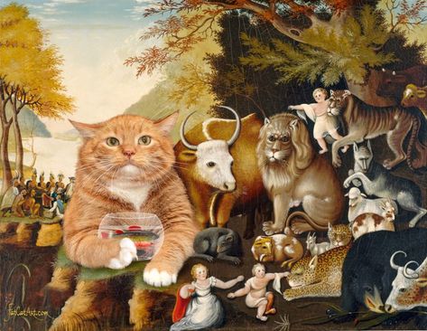 Peaceable Kingdom of cats, fishes, shrimps and other animals — FatCatArt - Great Artists' Mews Ginger Cat Art, Arte Peculiar, Kitchen Artwork, Fat Cat, Pet Day, Usa Art, Classic Paintings, Great Paintings, National Gallery Of Art