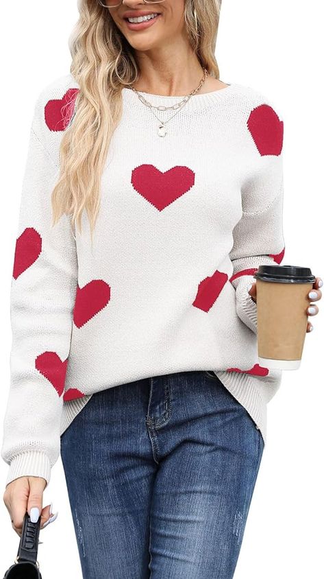 Amazon.com: Alsol Lamesa Women’s Cute Heart Sweater Long Sleeve Casual Pullover Knitted Valentines Sweaters for Women : Clothing, Shoes & Jewelry Valentines Sweaters, Cute Fall Sweaters, Fall Pullover Sweaters, Cute Sweaters For Fall, Valentines Outfit, Fall Sweaters For Women, Crewneck Design, Heart Sweater, Valentines Outfits