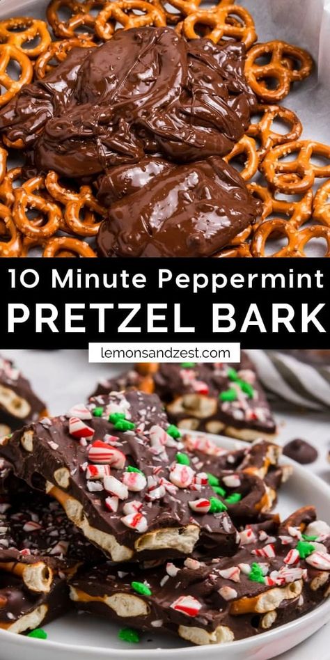 Peppermint Pretzel Bark, Chocolate Pretzel Bark, Pretzel Bark Recipes, Christmas Platters, Lemon Zest Recipes, Salty Pretzels, Peanut Butter Bark, Peppermint Pretzel, Pretzel Bark