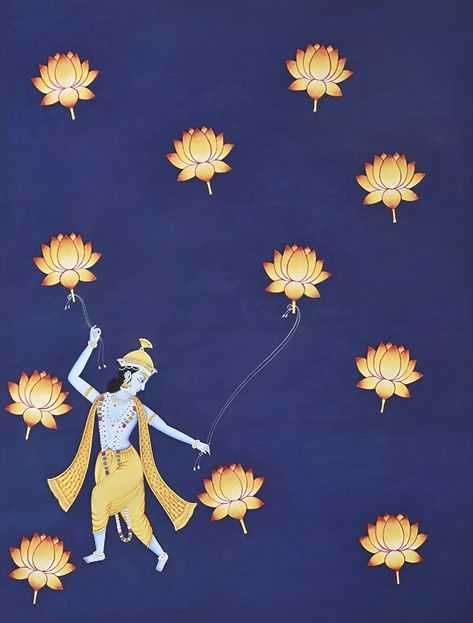 Krishna Pichwai Painting, Dancing Krishna, Kamal Talai, Pichwai Painting, Decor Paintings, Paintings Wall, Pichwai Paintings, Lotus Pond, Painting Wall Decor