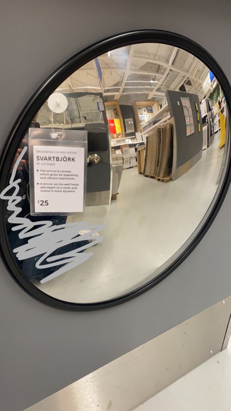 Ikea Circle Mirror, Traffic Light Mirror In Room, Ikea Traffic Mirror, Traffic Mirrors, Mirror Bedroom Decor, Modern Industrial Furniture, Ikea Mirror, Mirror Room, Ikea Bedroom