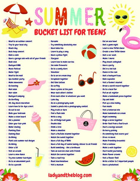 Summer Bucket List For Teens Printable – Over 100 Things To Do This Year Summer Bucket List For Teens, Printable Bucket List, Summer Bucket List Ideas, Ultimate Summer Bucket List, Bucket List For Teens, Summer Worksheets, Bucket List Journal, 100 Things To Do, Bucket List Ideas