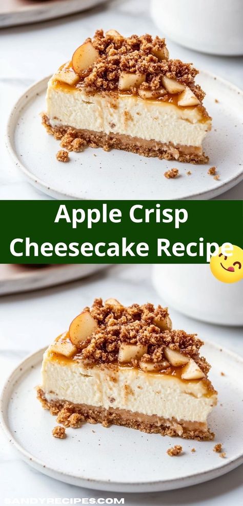 Searching for a family-friendly dessert idea? This Apple Crisp Cheesecake Recipe is not only simple to whip up but also features a delicious apple and cinnamon flavor combo, ensuring smiles all around. Fall Cheesecake Recipes, Apple Topping, Easy Dessert Idea, Unique Recipes Desserts, Showstopper Dessert, Apple Crisp Cheesecake, Crisp Topping, Rich Cheesecake, Apple Cheesecake