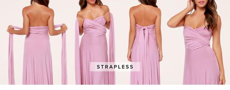 how to tie a convertible wrap dress - strapless Tricks Of The Trade Dress, Convertible Dress Styles, Infinity Dress Tutorial, Infinity Dress Ways To Wear, Wrap Dress Tutorial, Infinity Dress Styles, Convertible Wrap Dress, Patterned Bridesmaid, Patterned Bridesmaid Dresses