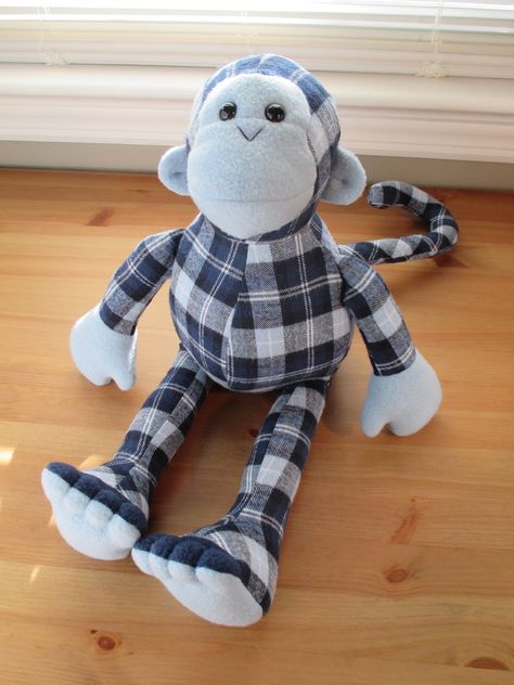 Fleece Menagerie: Memory Animals: Bear, Monkey, & Dog (Reserved) Memory Crafts From Clothes, Memorial Crafts, Memory Animals, Elephant Towel, Memory Clothes, Sock Monkey Pattern, Memory Ideas, Memory Bears Pattern, Baby Clothes Quilt