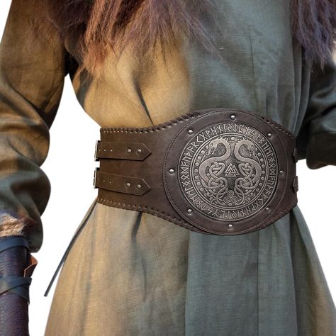 PRICES MAY VARY. faux leather Imported Buckle closure Dry Cloth Clean 🌳 COOL DESIGN- Unique viking style wide belt, for the true viking warriors. Vintage buckles with embossed traditional patterns, bring you back to the viking age. Are you ready to unleash your rage?! 🌳 HIGH GRADE FAUX LEATHER-Handcrafted with the atmosphere of the times, premium faux leather but has the feel of genuine leather, cheaper and more protective than genuine leather. We love animals and all the living kinds! 🌳 ADJU Wide Waist Belts For Women, Celtic Fashion Medieval, Renfest Accessories, Traditional Viking Clothing, Celtic Outfit, Celtic Knight, Waist Armor, Viking Outfit, Norse Clothing