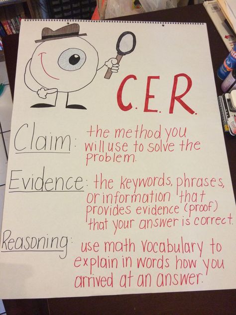 Math CER anchor chart Cer Anchor Chart, Cer Science, Classroom Painting, Science Anchor Charts, Middle School Life, Constructed Response, 7th Grade Science, Teaching 5th Grade, Classroom Anchor Charts