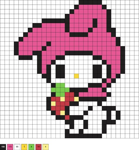 Pixel Kawaii, Crochet Hello Kitty, Square Drawing, Graph Paper Drawings, Easy Pixel Art, Pixel Art Templates, Pixel Drawing, Karakter Disney, Pixel Art Grid