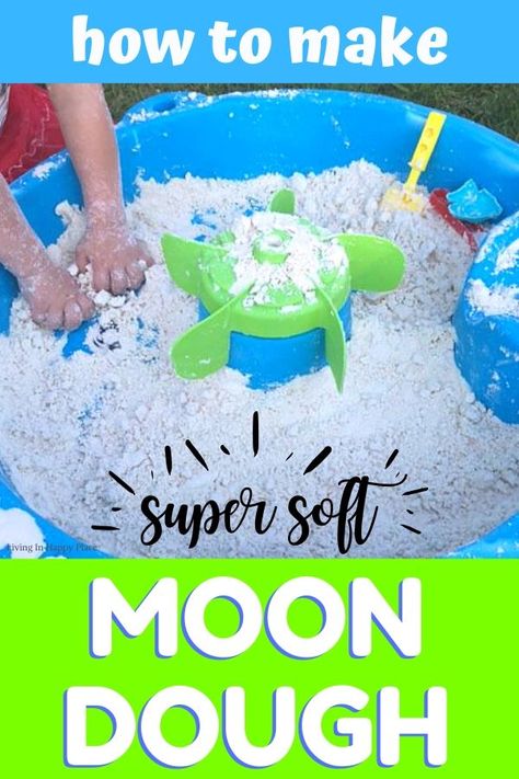 Have you gotten to play with Moon Dough yet?! This amazingly soft and heavenly smelling sensory play idea is very easy to make yourself with only 2 ingredients! This Moon Dough recipe DIY has a taste-safe alternative for toddlers (with flour) and is an easy, homemade kids activity that Mom will love too. Once you know how to make moon dough -also called cloud dough- you will fall in love with this fun, playdough alternative! Playdough Alternatives, Moon Dough Recipe, Moon For Kids, Moon Dough, August Themes, How To Make Clouds, Cloud Dough, Baby Magic, Toddler Stuff