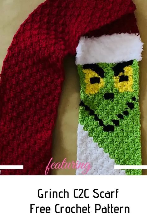 Fabulous Crochet Grinch Scarf Pattern To Stay Warm This Winter Crochet Grinch Scarf, Grinch Scarf, C2c Scarf, Grinch Crochet, Crochet Grinch, C2c Patterns, Crochet Christmas Hats, Crochet Cowl Free Pattern, Crochet Scarf Pattern Free