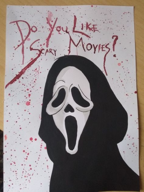 Easy Screaming Drawing, Scream Ghostface Painting, Sketchbook Art Inspiration Halloween, Halloween Poster Drawing, Painting Ideas On Canvas Ghost Face, Horror Art Easy, Painting Horror Ideas, Ghost Face Astetic, Ghostface Painting Cute