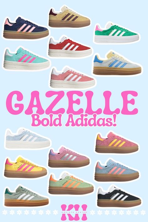 These summer sneakers from Adidas are so cute!! I'm obsessed with gazelle bold sneakers and all of the cute Adidas sneakers for summer - these can go with any outfit to add a pop of color!! Shop my favorite Adidas gazelles here! Cute Gazelles, How To Style Adidas Gazelle, Stolckom Style, Bold Gazelle, Adidas Gazelle Bold Outfit, Gazelle Bold Outfit, Sneakers For Summer, Adidas Bold, Adidas Gazelle Outfit