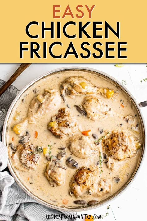 Chicken Fricasse Recipe Crockpot, Chicken Ragout Recipe, Chicken Fricasse Recipe Simple, French Dinners Easy, Bill Knapps Chicken Fricassee, Chicken Friccasie, Chicken Fricassee Recipe, Fricasse Chicken, Fricassee Recipes