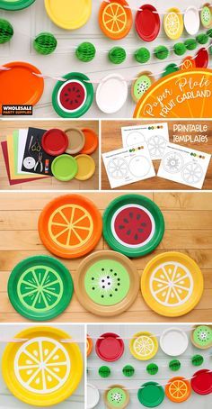 Perk up a party with this sweet string of colorful fruits. Transform solid paper plates into refreshing slices of fruit with our free template. Fruit Crafts For Kids, Fruit Garland, Summer Template, Fruit Birthday Party, Fruit Diy, Fruit Crafts, Kerajinan Diy, Fruit Birthday, Fiesta Tropical