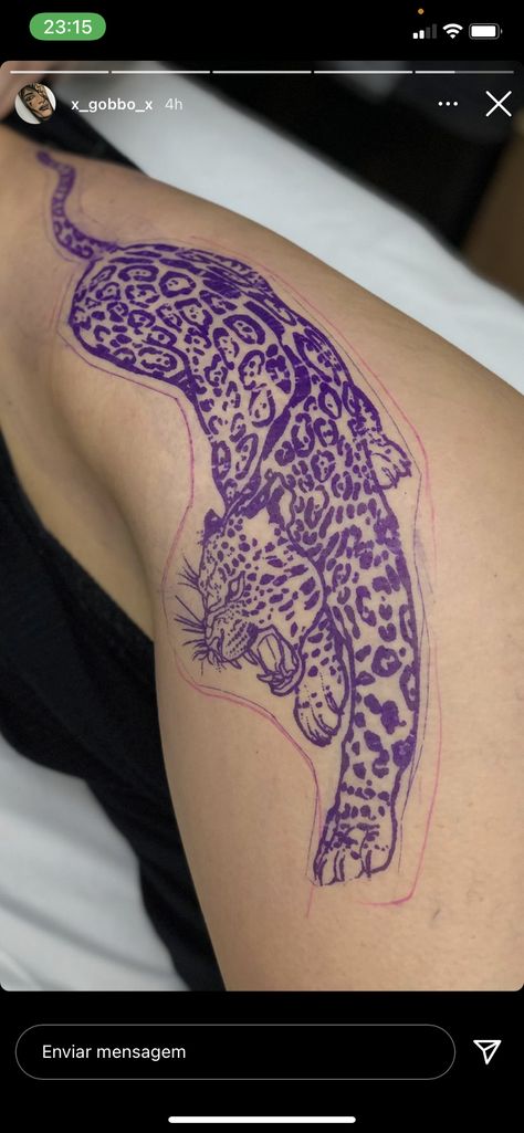 Cheetah Flash Tattoo, Women Panther Tattoo, Jaguar Tattoo On Thigh, Jaguar Stomach Tattoo, Cute Cheetah Tattoo, Jaguar Hip Tattoo, Leg Tat Placement, Jaguar Tattoo Thigh, Patchwork Hip Tattoo