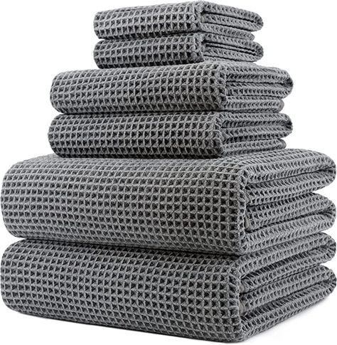 Amazon.com: Polyte Oversize, 60 x 30 in., Quick Dry Lint Free Microfiber Bath Towel Set, 6 Piece (Gray, Waffle Weave) : Home & Kitchen Green Bath Towels, Microfiber Bath Towels, Fluffy Towels, Dryer Balls, Gray Towels, Microfiber Towel, Cotton Bath Towels, Drying Towels, Waffle Weave