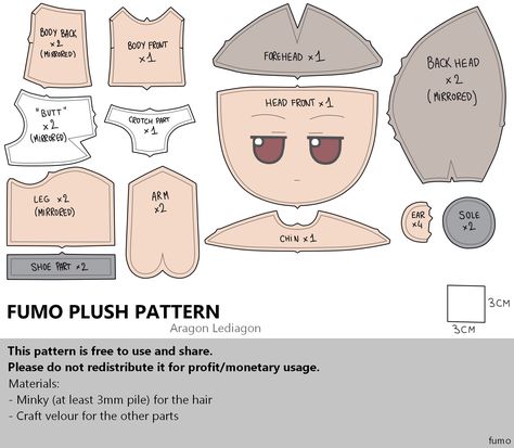 This is a pattern I made from scratch and that I use for making my customs. It is based on the v1.5 models. Its the definitive version since I made tests before, as I said its from scratch, I could n… Touhou Plush, Sewing Templates, Plushie Patterns, Hand Embroidery Tutorial, Plush Pattern, Amazing Cosplay, Made From Scratch, Embroidery Tutorials, Doll Clothes Patterns