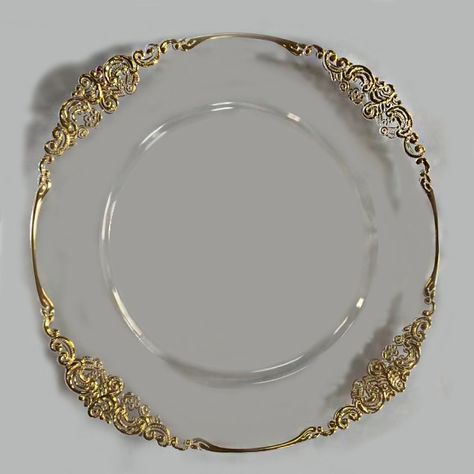 Mirror Charger Plates, Clear Charger Plates, Beaded Charger Plates, Plates For Wedding, Clear Plastic Plates, Emerald Green Bridesmaid Dresses, Gold Charger Plate, Gold Chargers, Romantic Summer