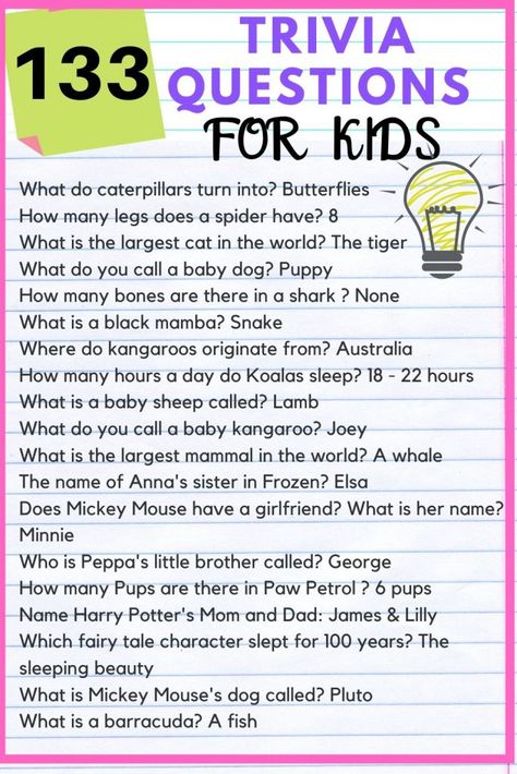 133 Fun trivia questions for kids with answers - Kids n Clicks Kids Quiz Questions, Funny Trivia Questions, Funny Quiz Questions, Trivia Questions For Kids, Quizzes For Kids, General Knowledge For Kids, Fun Quiz Questions, Fun Trivia Questions, Questions For Kids