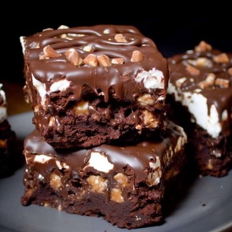 Brownie Bomb Bars - Life with Susan Brownie Bomb, Caramel Bits, Marshmallow Creme, No Bake Bars, Cookie Crust, Cookie Crumbs, Indulgent Desserts, Nutritious Snacks, Brownie Bar