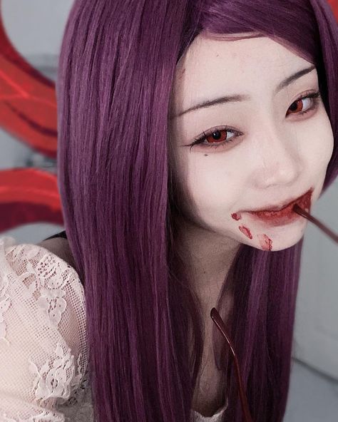 Girl Halloween Makeup, Anime Purple Hair, Rize Kamishiro, Tokyo Ghoul Cosplay, Closet Cosplay, Cosplay Idea, Halloween Makeup Inspiration, Pretty Halloween, Cosplay Inspo