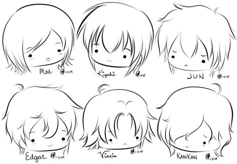 OC Chibi Heads 1 - lineart by maeoneechan Sketch Guy, Deviantart Anime, Chibi Oc, Guy Styles, Boy Hair Drawing, Challenge Instagram, Anime Hairstyles, Chibi Hair, Chibi Body