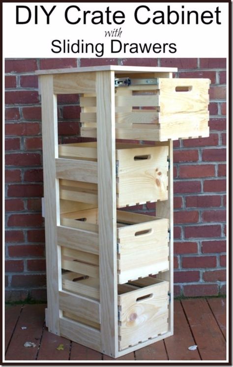 DIY Storage Ideas - DIY Crate Cabinet with Sliding Drawers  - Home Decor and Organizing Projects for The Bedroom, Bathroom, Living Room, Panty and Storage Projects - Tutorials and Step by Step Instructions  for Do It Yourself Organization http://diyjoy.com/diy-storage-ideas-organization Wood Projects For Beginners, Diy Drawers, Into The Wood, Wood Plans, Wood Crates, Wood Working For Beginners, Wooden Crates, Woodworking Furniture, Into The Woods