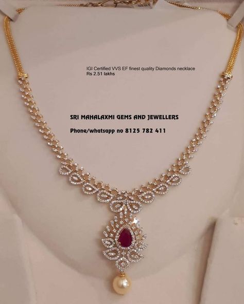 Pretty Gold Necklace From Mahalakshmi Gems And Jewellers ~ South India Jewels Pretty Gold Necklaces, Diamond Necklace Simple, Diamond Pendants Designs, Gold Jewelry Simple Necklace, Gold Necklace Indian Bridal Jewelry, Diamond Necklace Designs, Bridal Diamond Jewellery, Gold Jewelry Stores, Gold Bride Jewelry