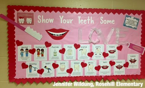 Dental Health Bulletin Board Ideas, Health Bulletin Boards, School Nurse Office, Poster Boards, Dentist Day, Summer Bulletin Boards, Dental Fun, Dental Kids, School Poster