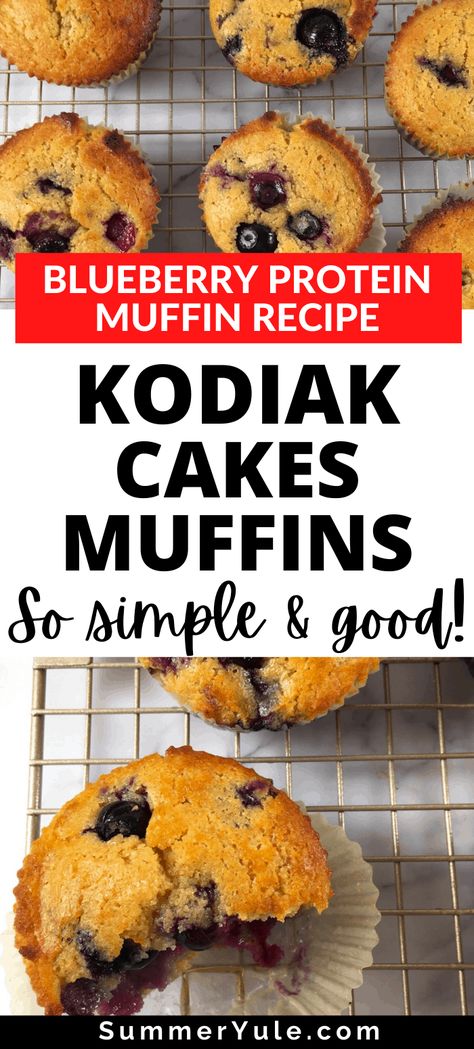 Learn to make high protein blueberry muffins without protein powder! These Kodiak Cakes muffins are packed with tons of blueberries and have a bright lemon flavor. You’ll love how easily you can sneak extra protein into work lunches, kid’s lunches, and post-workout snacks with these. Aside from having lower sugar and higher protein than a typical muffin, these blueberry protein muffins are only about 100 calories each! #healthyrecipes #protein #kodiakcakes #lowsugar #muffins #blueberries Low Carb High Protein Blueberry Muffins, Pancake Muffins Kodiak Cakes, Kodiak Bluberry Muffins, We Kodiak Muffins, Blueberry Lemon Kodiak Muffins, Low Calorie Kodiak Muffins, Kodiak Cakes Muffins With Protein Powder, Kodiak Cakes Blueberry Protein Muffins, Kodiak Cakes High Protein Muffins