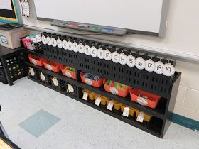 Read, Run, Teach: 2015-16 Classroom Reveal!! Student Chromebook Storage, Under Whiteboard Storage, Under Teacher Desk Storage, Under Whiteboard Storage Classroom, Under Smartboard Storage, Class Chromebook Storage, Smart Board Decorations, Whiteboard Storage Classroom, Chromebook Organization In The Classroom