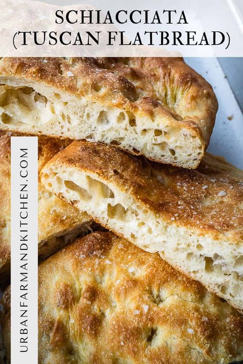 Schiacciata Bread Recipe (How to Make Tuscan Flatbread) Quick Italian Bread Recipes, Schlotskys Bread Recipe, Mediterranean Flat Bread Recipes, Schiatta Bread, Chibatta Bread Ideas, Italian Flatbread Recipes, Ficcochia Bread, Faccasha Bread, Mediterranean Bread Recipes