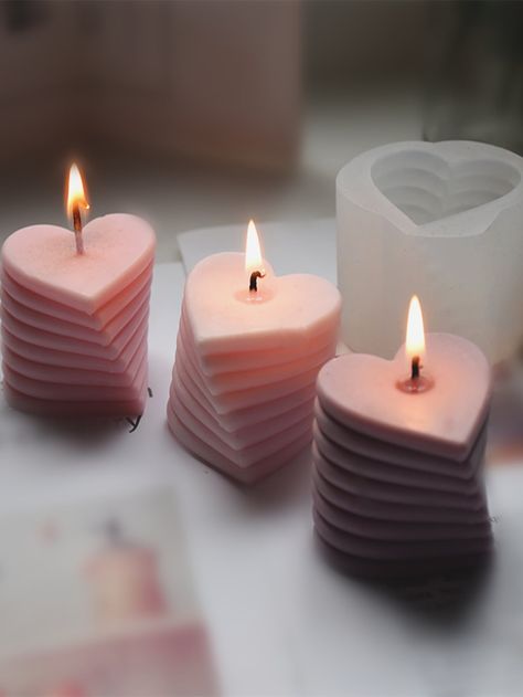 1pc Heart Design Silicone Candle Mold Pillar Candle Molds, Shaped Candles, Heart Shaped Candles, Soya Mumu, Formy Silikonowe, Candle Making Molds, Aromatic Candles, Silicone Candle Molds, Heart Candle