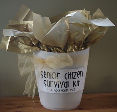 Birthday Idea for our over the hill family and friends. Senior Citizen Survival Kit, Birthday Survival Kit, Survival Kit Gifts, 60 Birthday, Survival Kits, 70th Birthday Parties, 80th Birthday Party, Gag Gifts Funny, 65th Birthday