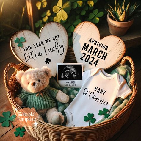 "🍀 Introducing the \"Extra Lucky St. Patrick Digital Pregnancy Announcement\" - your perfect way to reveal your March baby in a fun and festive style! This instant download, editable template features a charming leprechaun theme, suitable for any gender. Grab yours now and spread the joy with a magical Irish touch! DEMO LINK >> https://www.corjl.com/d/FI0HG 🚀 Demo this item now! Get a sneak peek of the editing experience before purchasing. Simply copy and paste this link into your web browser to access a demo version where you can preview all customizable elements. See first-hand how easily you can personalize the announcement with your own photos and design elements.  💻 We recommend customizing your announcement on a computer for the best experience. While it is possible to edit on a m March Birth Announcement, Pregnancy Announcement To, Lucky Charm Gender Reveal Ideas, Pregnancy Announcement March 2025, March 2025 Baby Announcement, Baby Shower Ideas March, Announcing Pregnancy To Family, Pregnancy Announcement Last Baby, March Baby Announcement