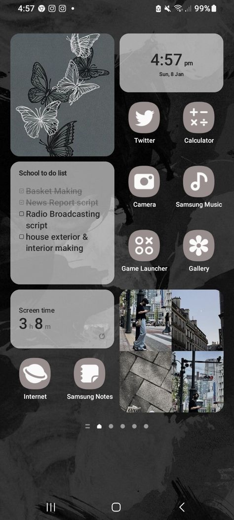 Black theme aesthetic wallpaper idea using Samsung Android 13 Phone Home Screen Ideas Samsung, Samsung S23 Ultra Homescreen, Black Samsung Wallpaper, How To Make Your Samsung Aesthetic, Home Screen Ideas Android Samsung, Theme Ideas For Phone Android, Phone Inspiration Android, Samsung Home Screen Aesthetic, S23 Ultra Homescreen