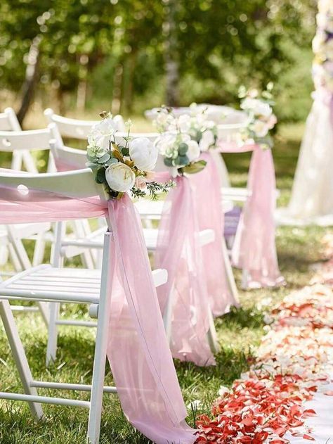 10/5/1pc 63in * 39in, Outdoor Wedding Chair Back Decoration,Pink Wedding Arch Decoration, Fabric, Tulle Pink Fabric For Wedding Ceremonies, Swings, And Background Decoration, Birthday Party Decor, Stage, Swing, Tent, Wedding Table And Chair Decoration | SHEIN USA Pink Wedding Arch, Outdoor Ceremony Aisle, Outdoor Wedding Chairs, Light Pink Decor, Beach Wedding Pink, Tulle Pink, White Wedding Decorations, Decoration Birthday Party, Ceremony Aisle