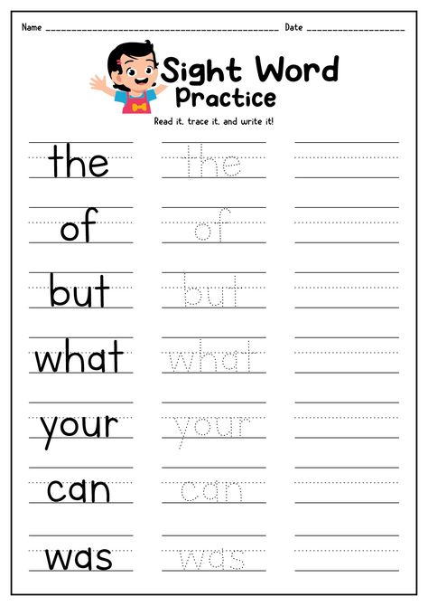 Learning Sheets For Kindergarten, Word Tracing Worksheets For Kindergarten, Practicing Sight Words At Home, Tk Sight Words, Read Words Worksheet, Sight Words Prek, Homeschool Sight Words, Homeschool Projects For Kindergarten, Kinder Reading Worksheets