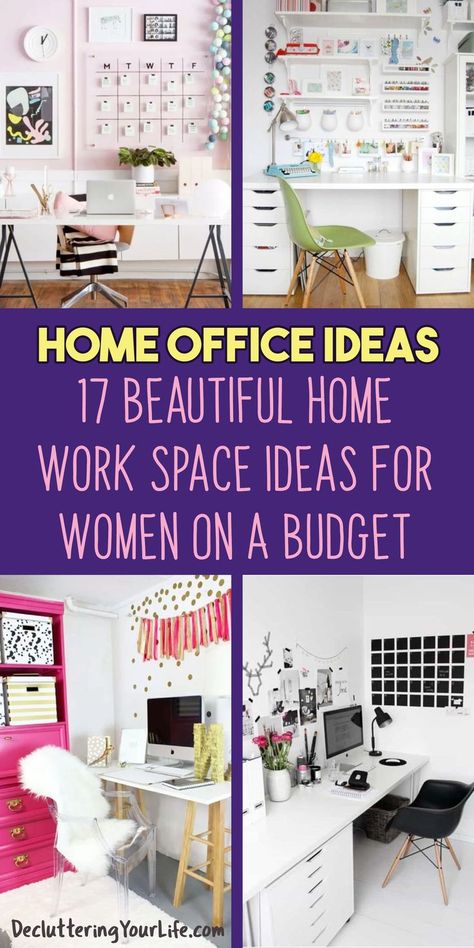 Womans Office Ideas, Home Work Space Ideas, Work Space Ideas, Women Home Office Ideas, Home Office Space Design, Small Home Office Ideas For Women, Office Decor Ideas For Women, Feminine Home Office, Feminine Home Office Ideas