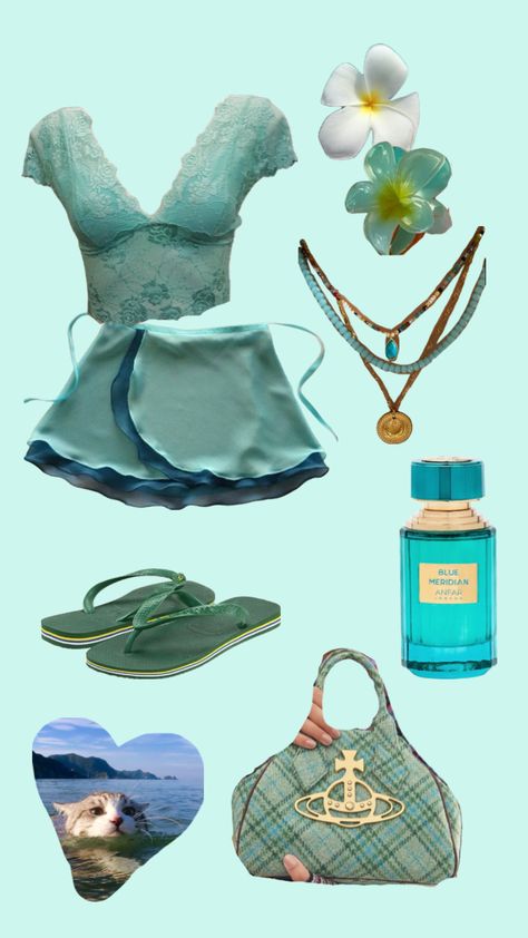 #outfitinspo #turquoise Outfit Inspo Board, Turquoise Clothes, Sabrina Carpenter Outfits, Vacay Outfits, Blue Fairy, Inspo Board, Other Outfits, Cute Fits, Lingerie Fashion