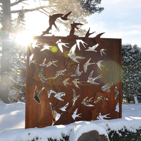 Metal Outdoor Rusty Corten Steel Screen Sculpture Outdoor Metal Art, Sculpture Fountain, Steel Screen, Steel Gate Design, Custom Metal Art, Garden Screening, Steel Gate, Metal Yard Art, Metal Screen